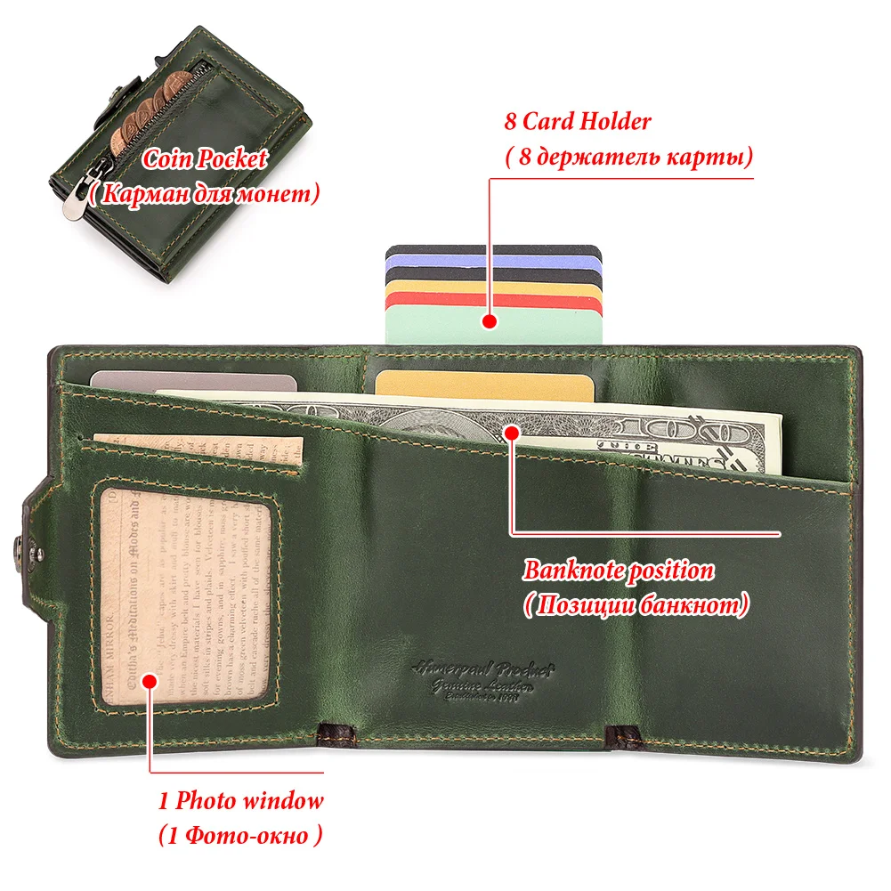 Tarjetero RFID De Cuero Genuino Con Clip Para Billet, Billeteras Tripl Mágicas De Lujo, Bolsillo Para Monedas, Tarjetero Emergente Inteligente - AliExprs