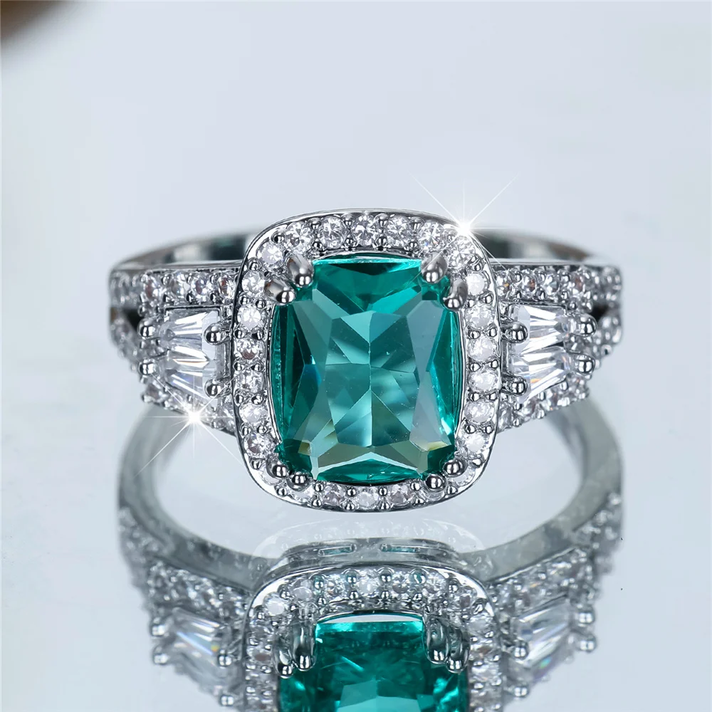 Luxury Female Crystal Zircon Stone Engagement Rings For Women Silver Color Wedding Bands Jewelry Party Gifts