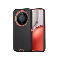 Enhanced Heavy Duty 3 - Layer Shockproof Protection Case with Hybrid Defender Ott Armor for Honor X8d (Black Orange)