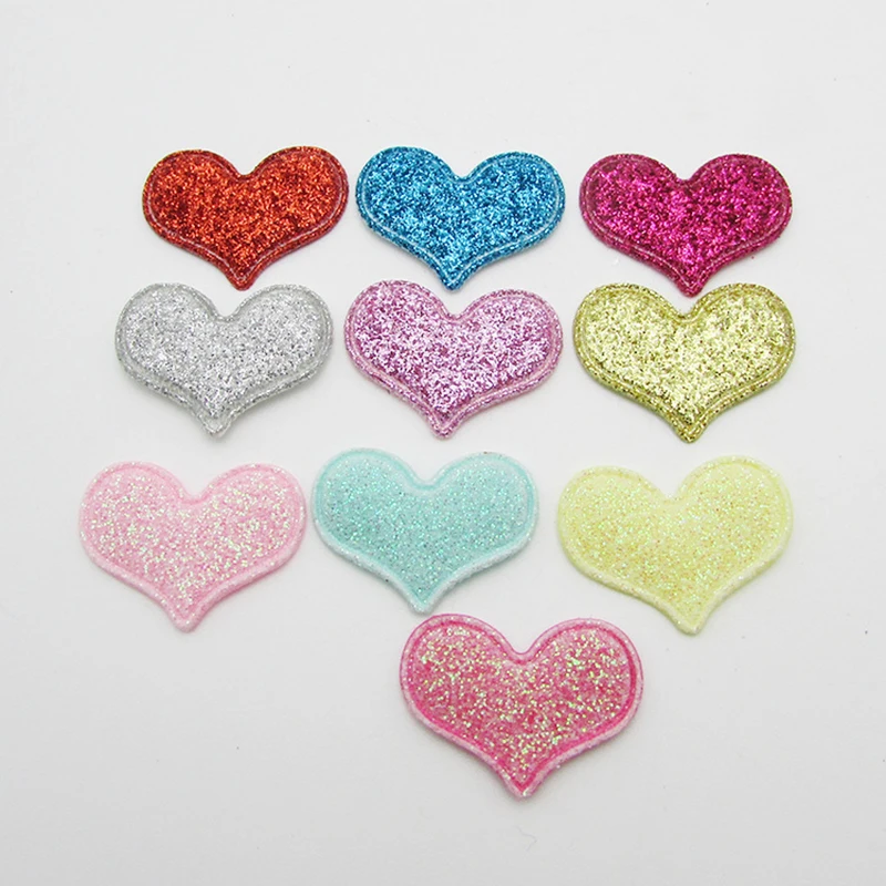 50 Stücke 2,5*2 CM Glitter Herz Gepolsterte Applikationen Handgemachte Haarspange Zubehör Und Tuch Dekorative Accessoires – Detail 6