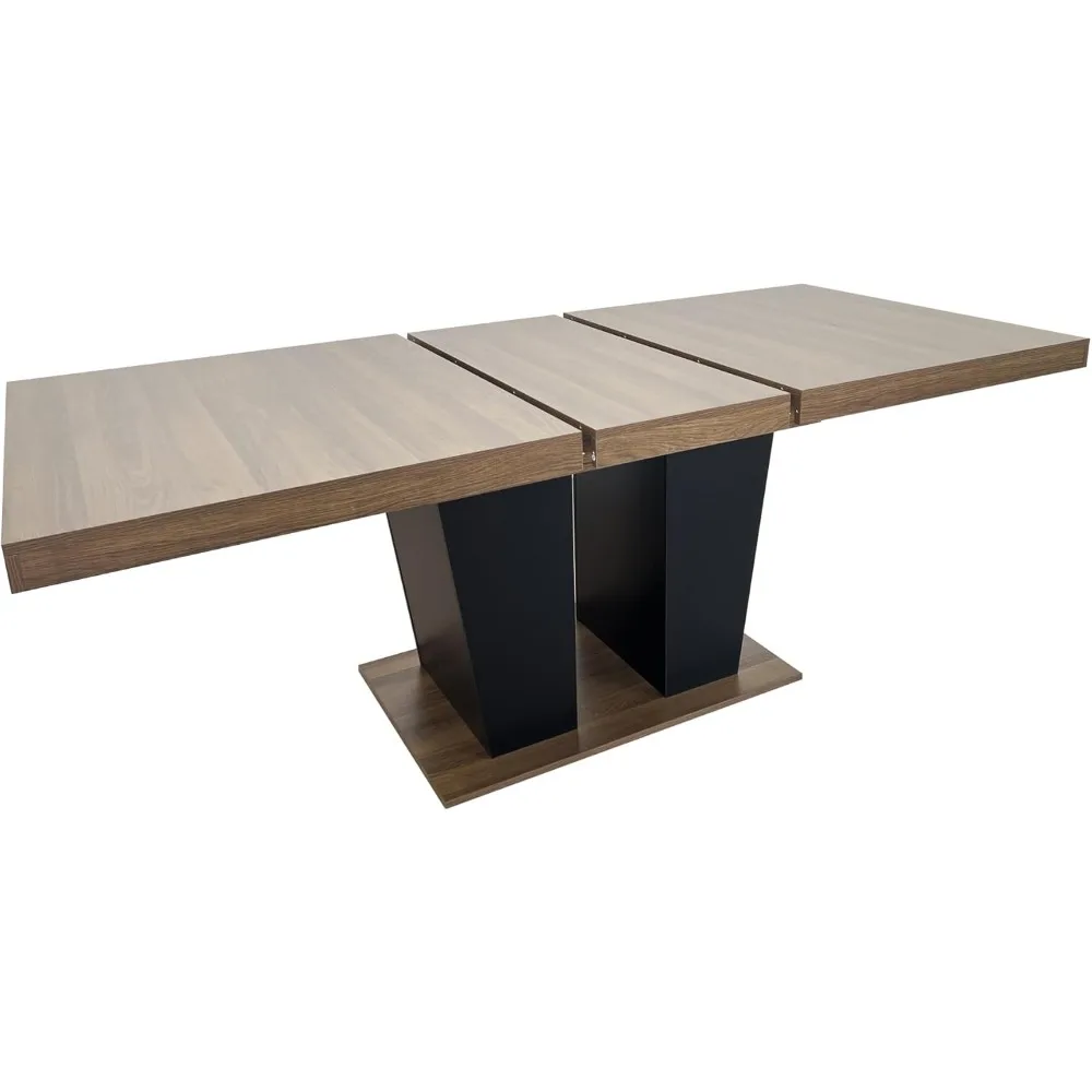 Extendable Dining Room Table for 4 6 8 10 People, 63"-78.74" Wooden Transformer Kitchen Dining Table with Black Double Sturdy 5