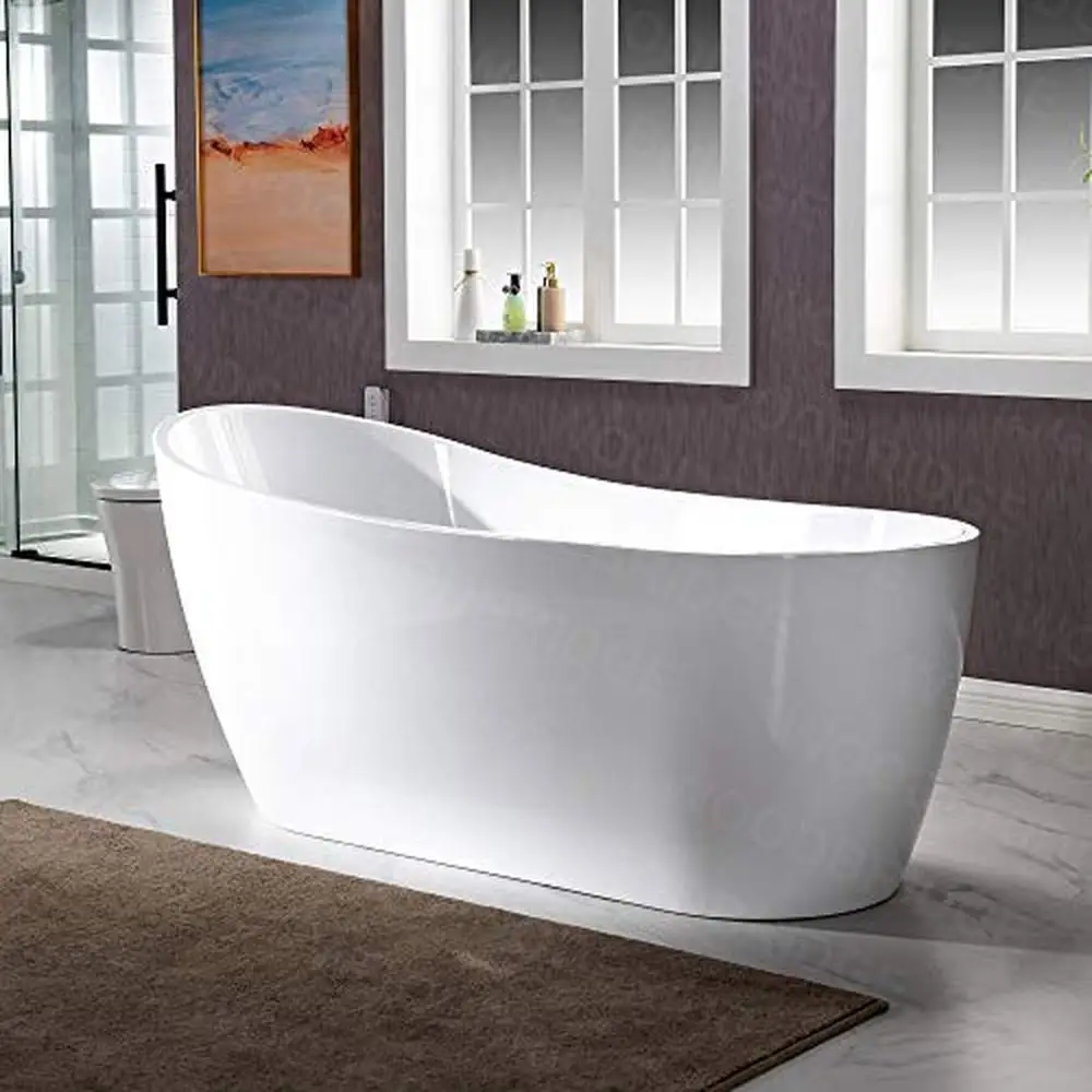 67" Acrylic Soaking Bathtub with Matte Black Drain Non-Slip Luxury Design Durable Reinforced Material Easy to Clean 66 Gallon 5
