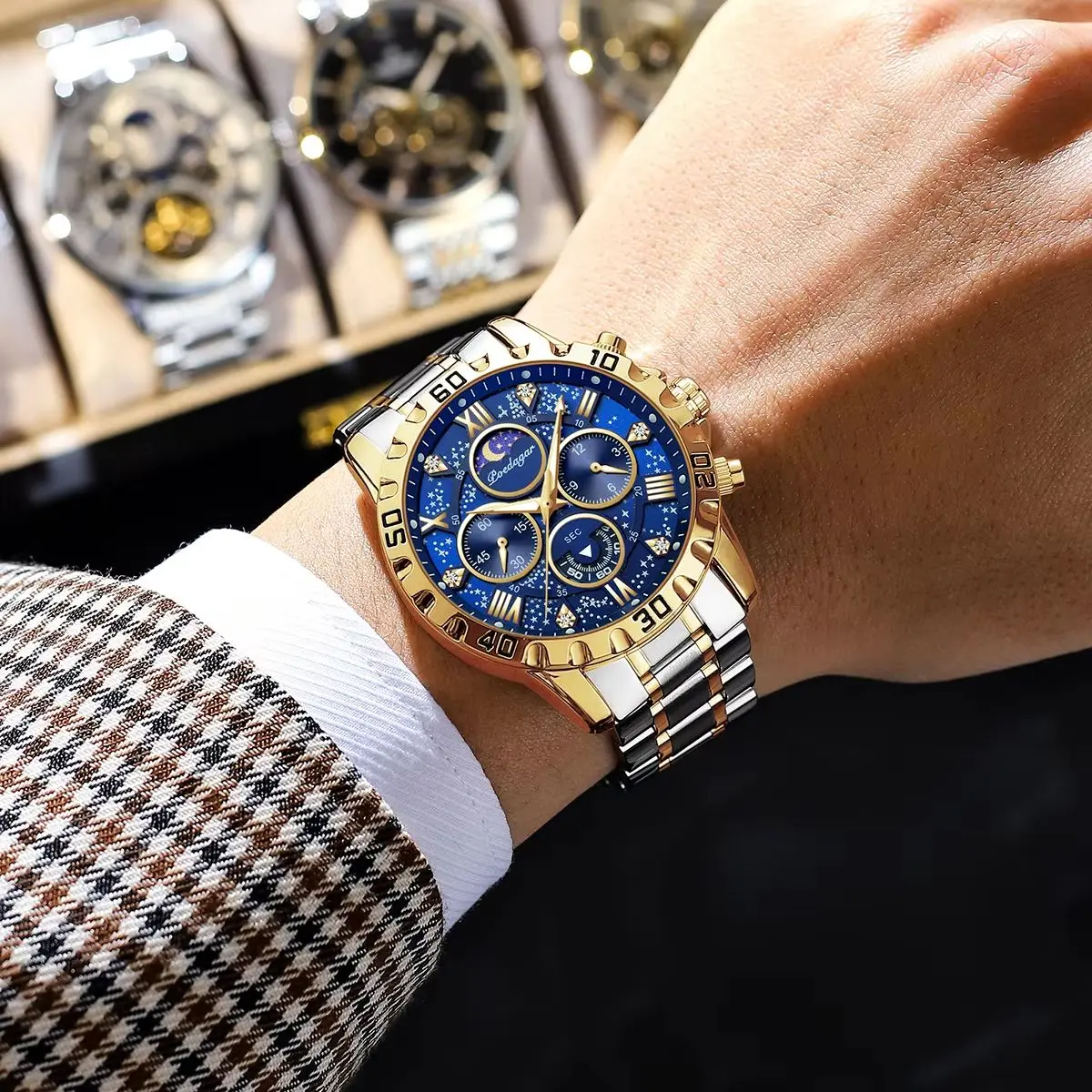POEDAGAR High Quality Military Men Clock Chronograph Waterproof Luminous Man Wristwatch Stainless Steel Quartz Men's Watches+Box 6