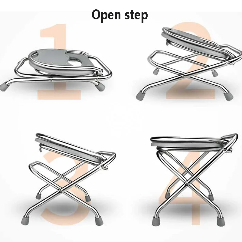 Portable Folding Elderly Toilet Stool, Thick Stainless Steel Tube, Pregnant Women Movable Toilets, Built-In Toilet Baffle