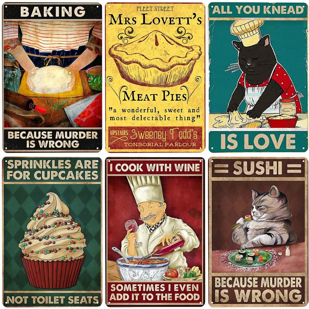 

Black Cat Vintage Metal Tin Sign, Baking Cat Art Poster for Bar,Cafe,Home,Kitchen,Wall Decor,Never Way A Skinny Cook Sign N449