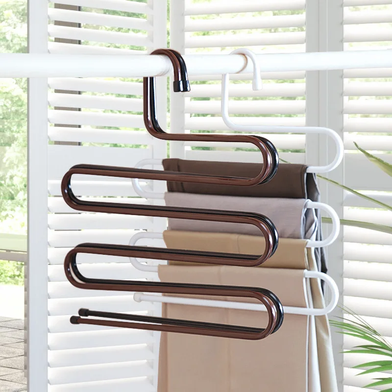 

5 Layers Iron Clothes Hangers S Shape Pants Storage Hangers Clothes Storage Rack Multilayer Pants Rack Closet Space Saver Rack