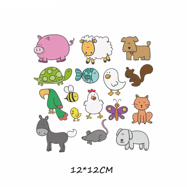 Cartoon Animal Patch Set Iron on Transfer Cute Unicorn Cat Owl Dog Flower Patches for Kids Girl Clothing T-shirt DIY Heat Press 617