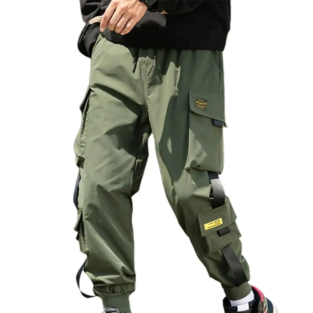

Men Drawstring Casual Pants Ribbon Tassel Pocket Hip Hop Joggers Cargo Pants Workout Sweatpants Trousers Sweatpants Streetwear
