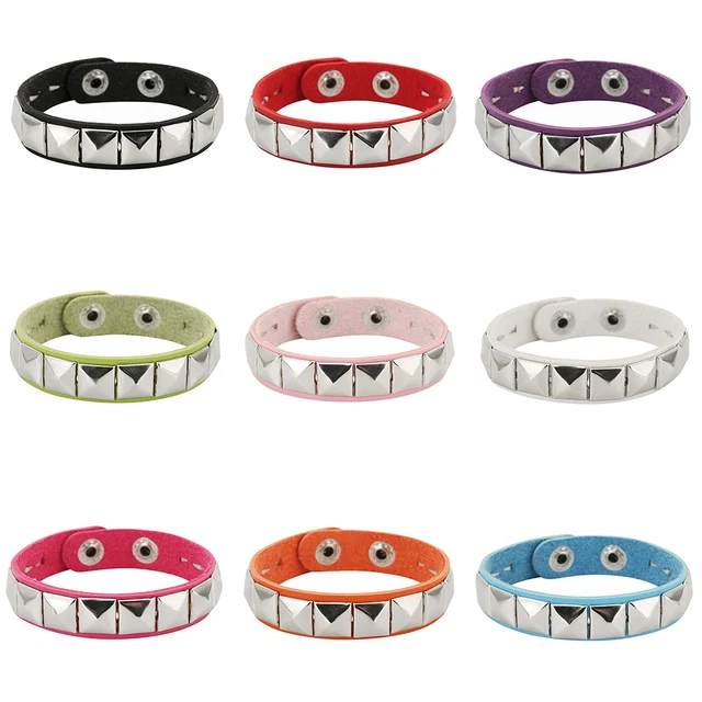 New One Row Punk Rock Studded Bracelet Square Spiked Leather Cuff Bracelet for Men Women Wristband Bracelet 1