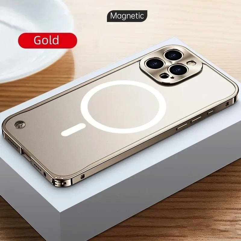Sleek Metal Aluminum MagSafe-Compatible Magnetic Bumper Case with Matte Clear Back