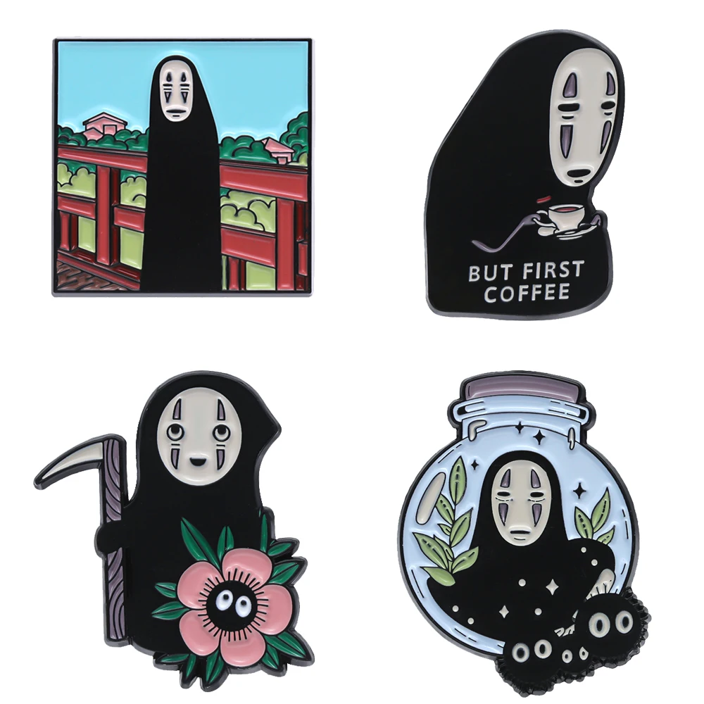 

Faceless Man Enamel Pin Anime Pin Badges on Backpack Cute Thing Accessories for Jewelry Japanese Manga Brooches Lapel Badge 4pcs