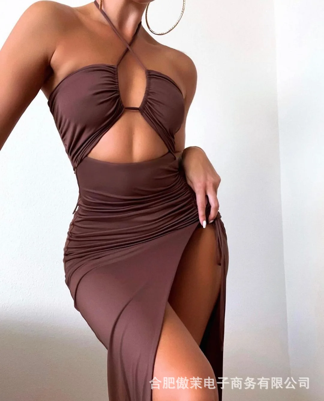 Elegant Women's Dresses for Party 2022 Summer Sexy Halter V Neck Gathered  Sleeveless Slit Solid Shirring Fashion Long Dress - купить по выгодной цене  | AliExpress