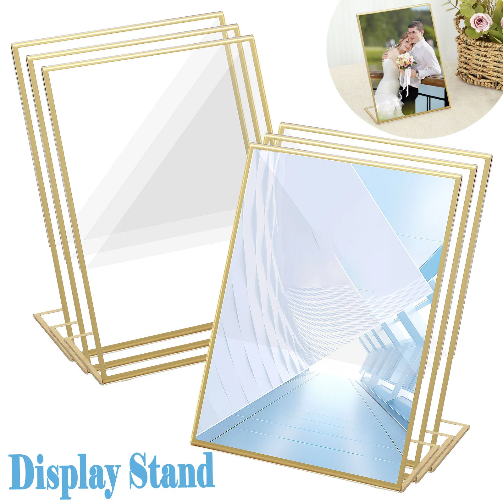 Place Card Holders Acrylic Sign Holders Gold Borders Acrylic Sign Holder Picture Frame Display Stand Clear Paper Holder Table Number Menu Stands for Wedding Restaurant