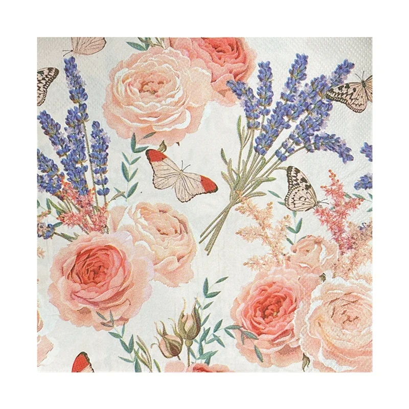 Restaurant Upscale Colourful Printed Paper Napkin Napkin Household Dining Table Mouth Cloth 33cm Pink Floral Facial Tissue Paper paper napkins