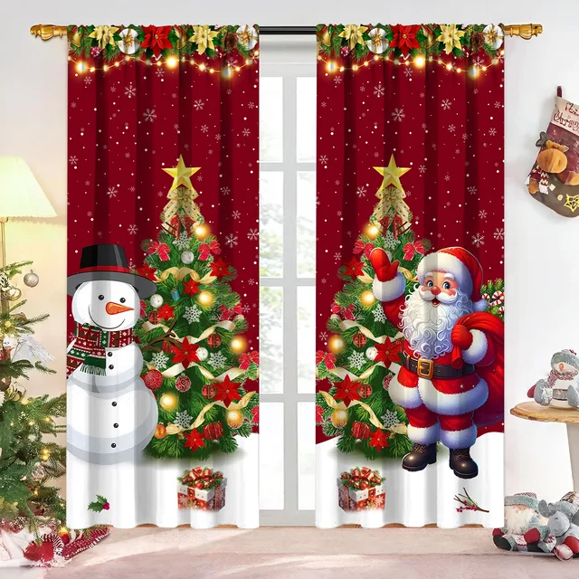 2pcs Christmas Curtain Merry Christmas Decoration for Home 2025 Xmas Curtain Window Ornaments Navidad Natal New Year Gift 2026