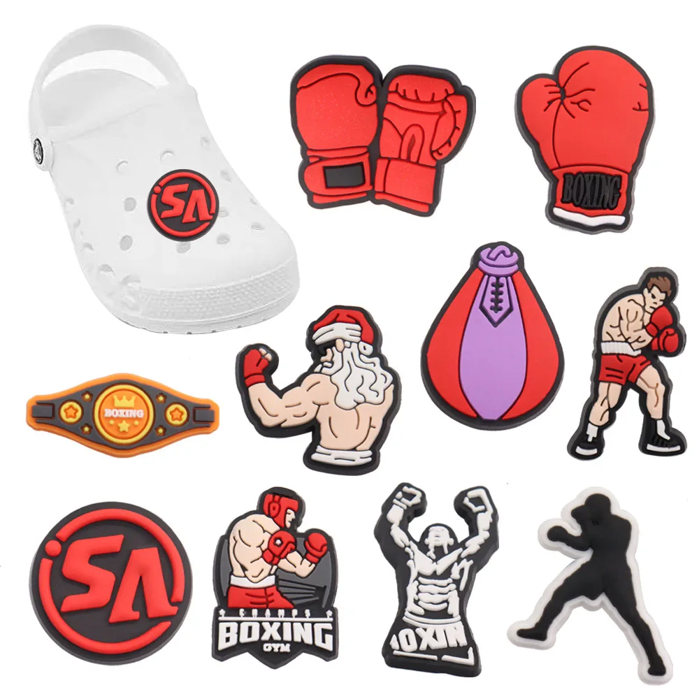 

Wholesale 50pcs Shoe Charms Boxer champion belt boxing gloves Accessories PVC Shoe Decoration For Wristbands Croc Jibz Gift