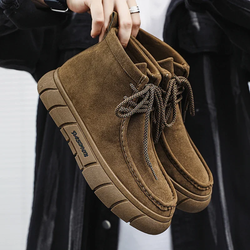 

Autumn Shoes for Men Natural Leather Shoes for Men with Free Shipping Men Snow Warm Boots Cow Suede Ankle Boots Work Style