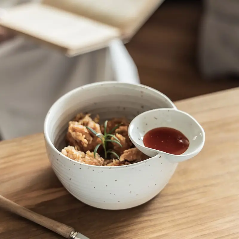 Japanese Ceramic Divider Bowl, Irregularly Designed Household Breakfast Noodle Bowl Snack Bowls, Creative Restaurant Tableware
