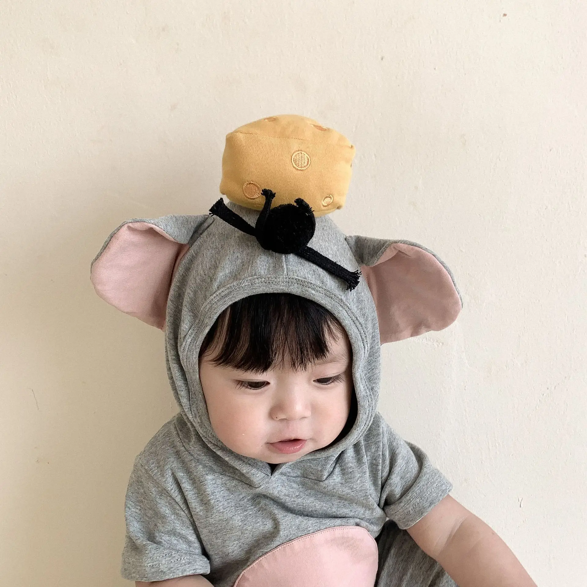 Newborn Knitting Romper Hooded  2022 Summer New Baby Cartoon Mouse Romper Toddler Infant Short Sleeve Jumpsuit Cute Boys Girls Romper Baby Mouse Clothes 0-24M Newborn Sailor Romper Girls Boy Costume Anchor