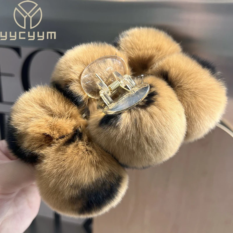 الخريف والشتاء مزاجه أفخم كليب القرش كليب مشبك شعر أغطية الرأس على الظهر كبير حقيقي ريكس الأرنب الفراء الكرة كليب
