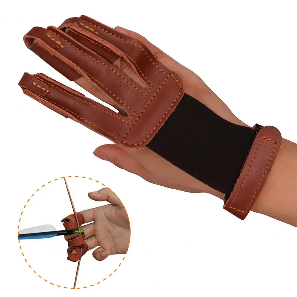 Practical Archery Finger Protector Protective 3 Finger Cowhide Wear Resistant Three Finger Glove