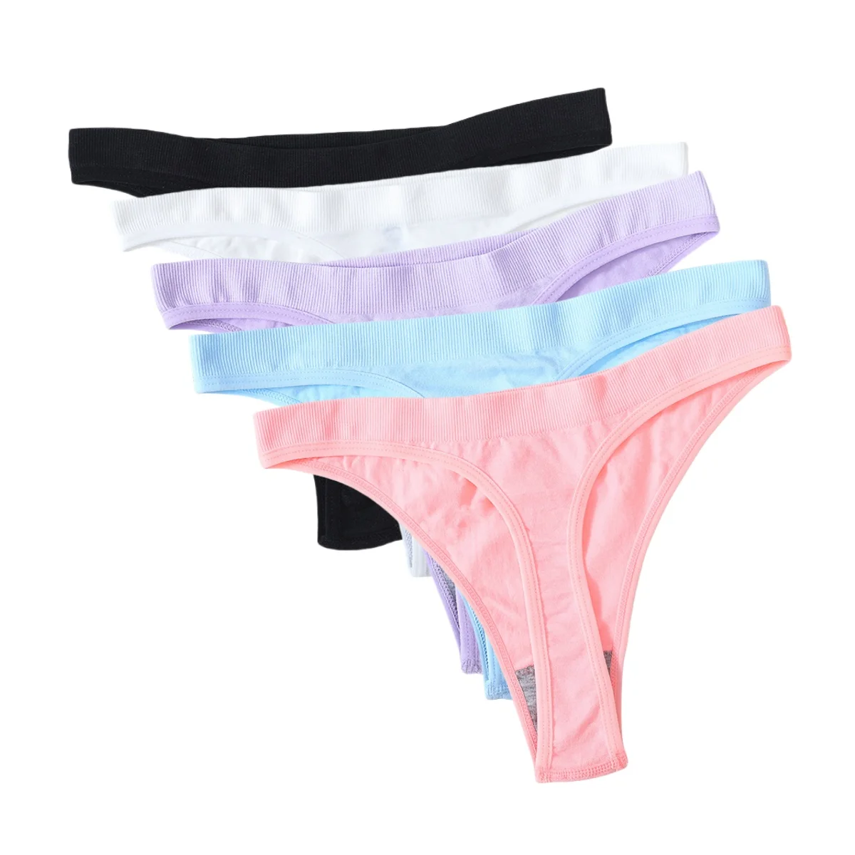 5Pcs/Set Brazilian Panties Sports Thongs Women High Waist G-string Female Underpants Solid T-back Underwear Sexy Lingerie M-XL