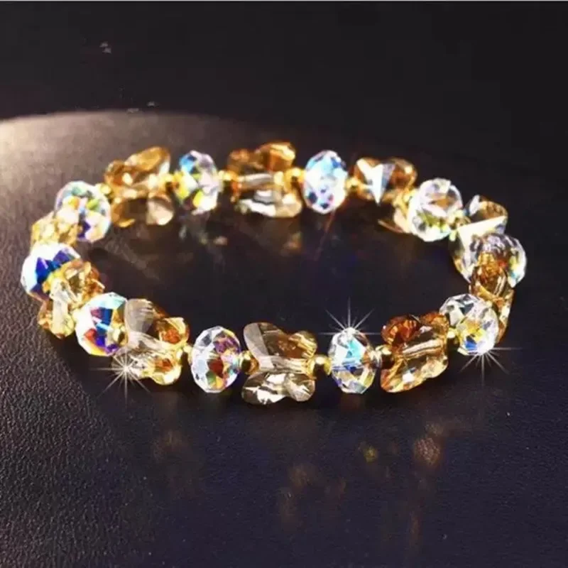 Women Butterfly Charm Crystal Stretch Beaded Bracelets Elastic Rope Temperament Bracelet