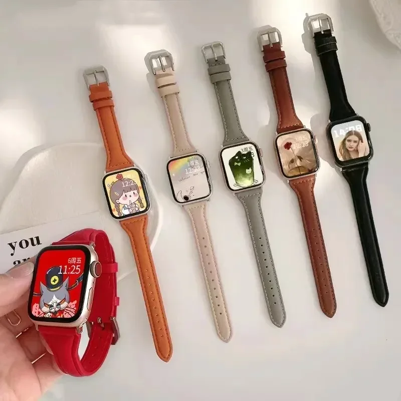 애플 워치 밴드용 가죽 루프 스트랩, 울트라 2, 49mm, 41mm, 40mm, 38mm, 슬림 손목 팔찌, iWatch 시리즈 7, 8, 9, 6, 5, 4, 3, SE, 44mm, 45mm