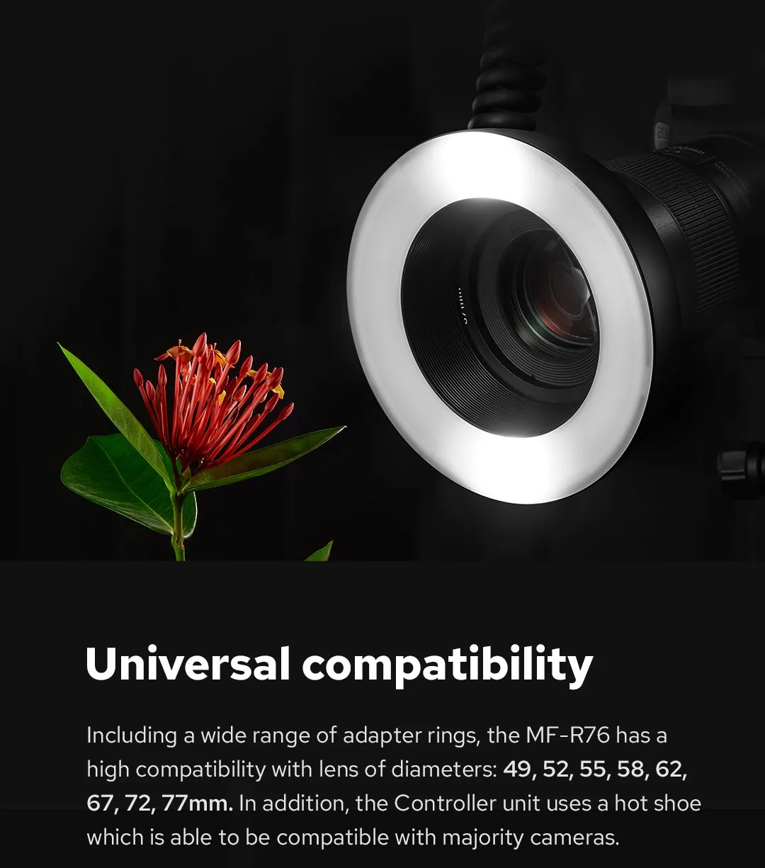Godox MF-R76 RING76 5000K Macro LED Ring Light Speedlite Flash Light for Canon