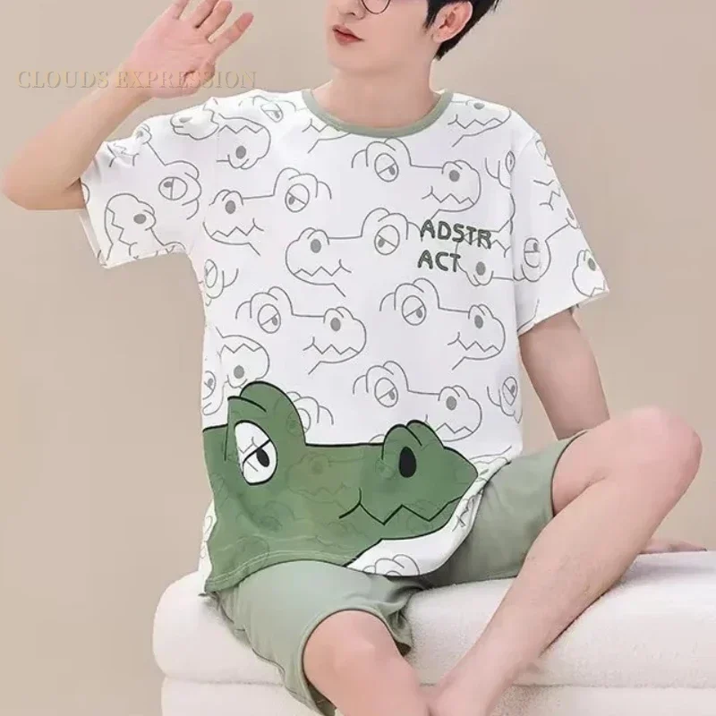 Summer 4XL Men Pyjamas Knited Pajamas Set Nightwear Big Boys Sleepwear Pyjamas Night Suits Pijamas Plus Size Homewear pajama sets