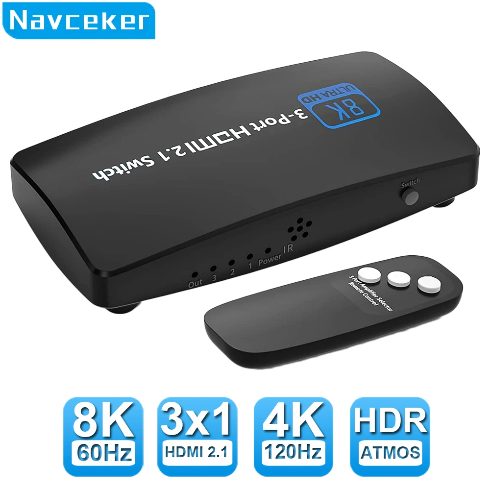 

HDMI 2.1 Switch Splitter 120Hz 4 port HDMI 4K 120Hz Splitter Switcher 48gbps HDMI 2.1 Switch 8K with remote Dolby Vison For PS5