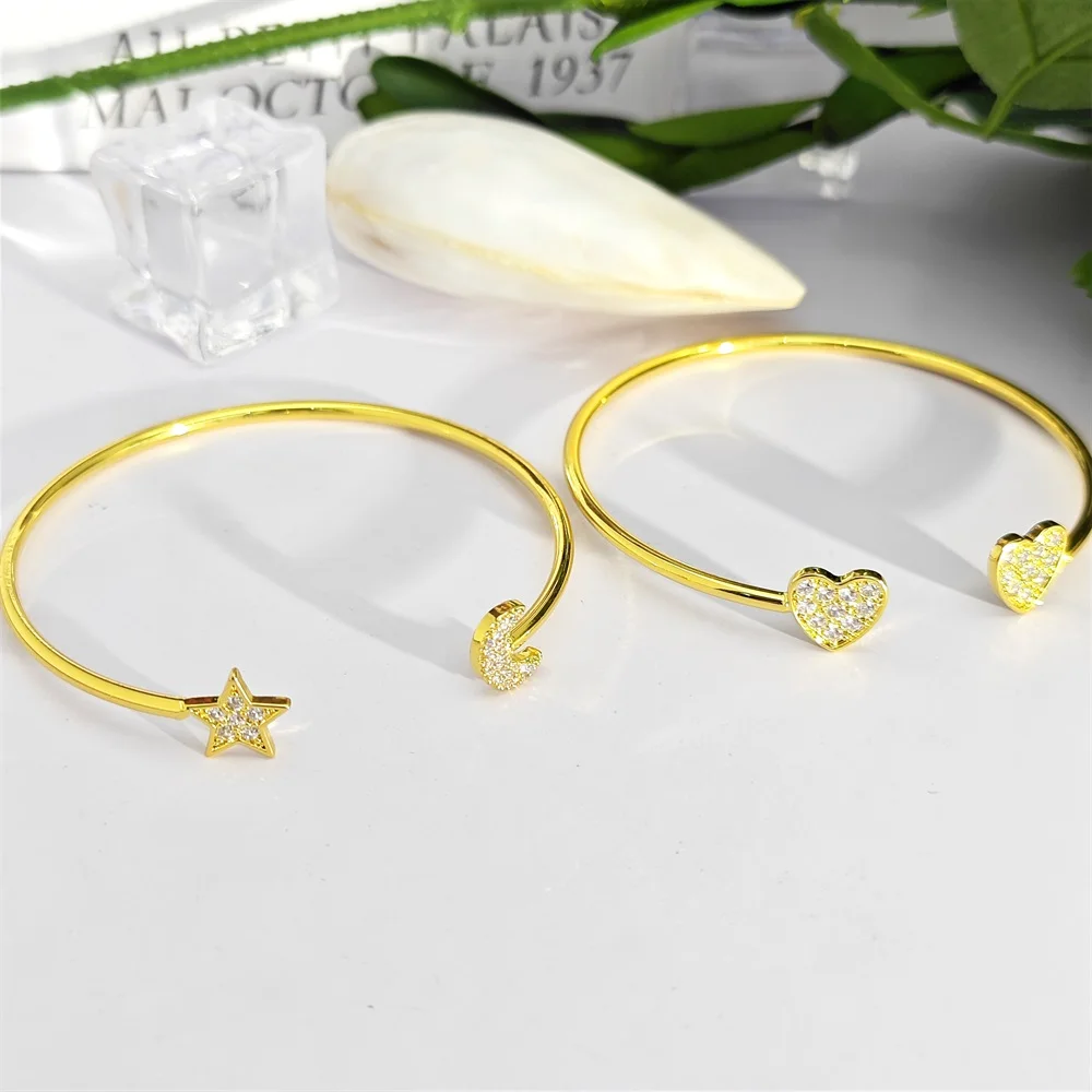 

2023 Fashion Star And Moon Couple Cuff Bangle Gold Plated Double Heart Shape Open Bangle For Women Party Jewelry