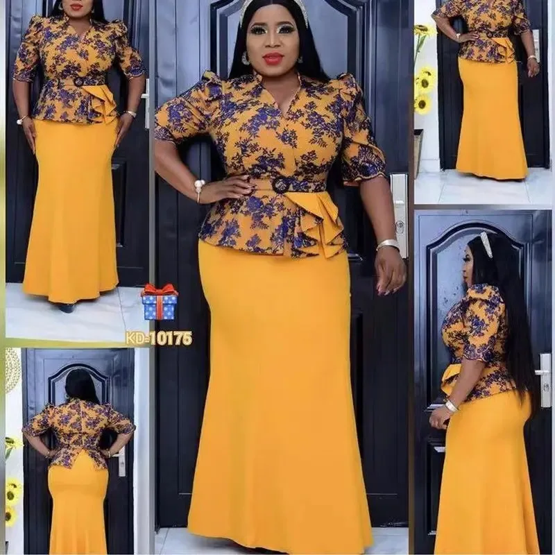 

Office Lady 2XL-6XL Floor-Length Dress V-Neck Three Quarter Christmas Print Mermaid Sexy Dress maxi dresses for women