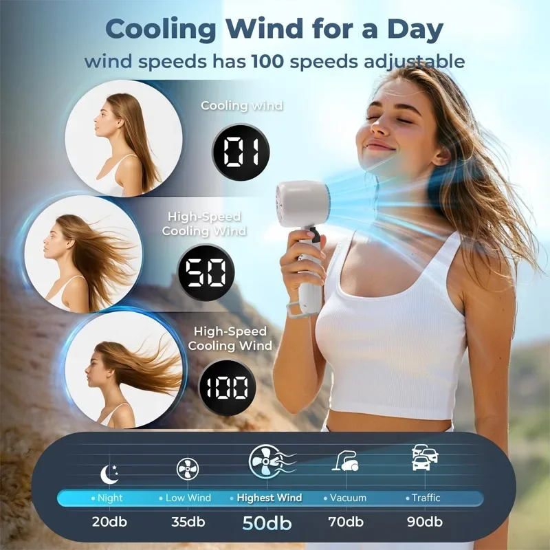 Foldable Handheld Fans Portable Cooling Fan 100-Speed Wind Rechargeable Turbo Fan for Outdoor Travel Camping