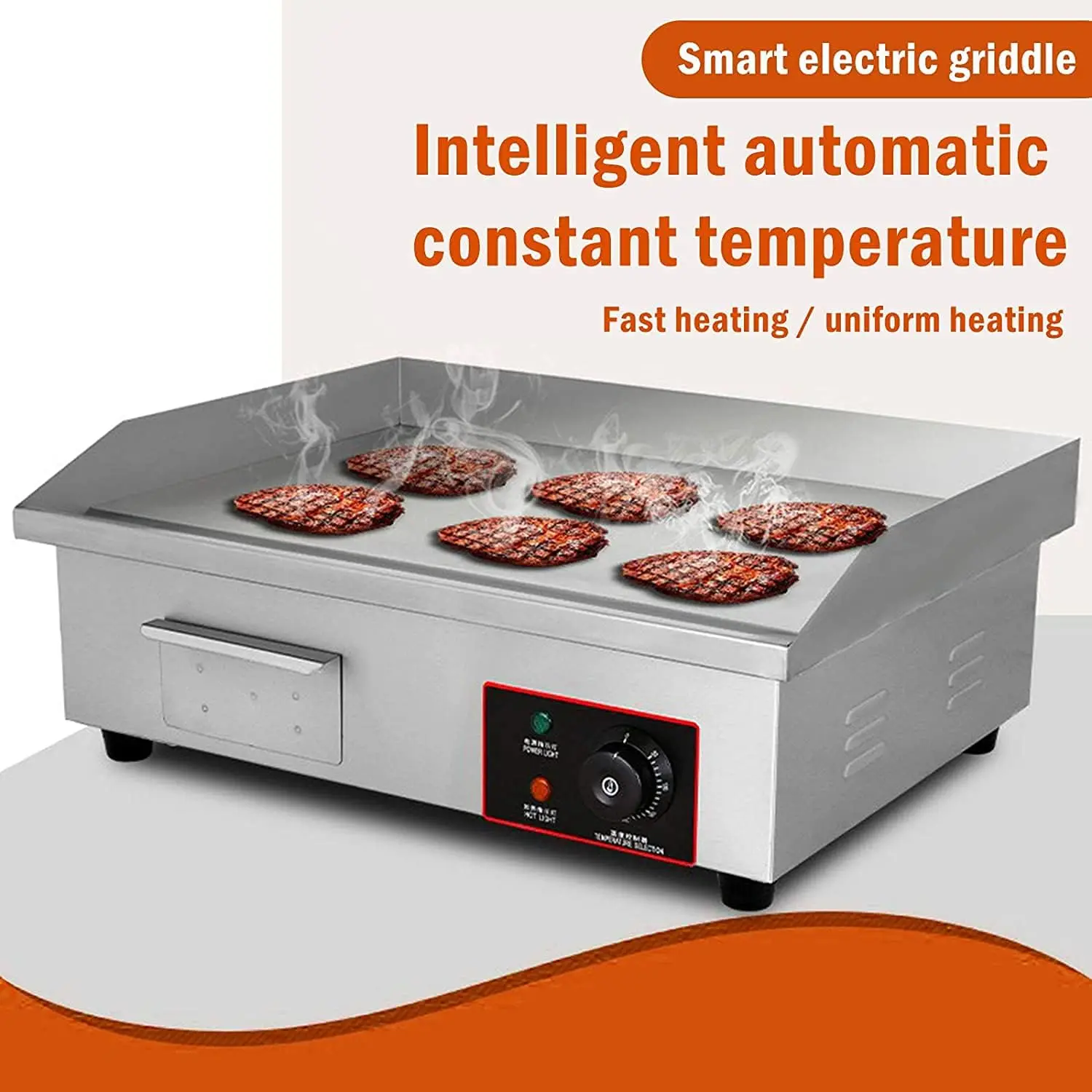 Electric Countertop Griddle Stainless Steel BBQ Flat Top Grill Hot Plate, Adjustable Thermostatic Control 122°F-572°F, Stainless 4