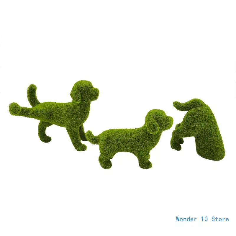 

Outdoor Courtyard Green Fuzzy Dog Statues Artificial Moss Grass Puppy Animal Figurines Sculptures Home Garden Lawn