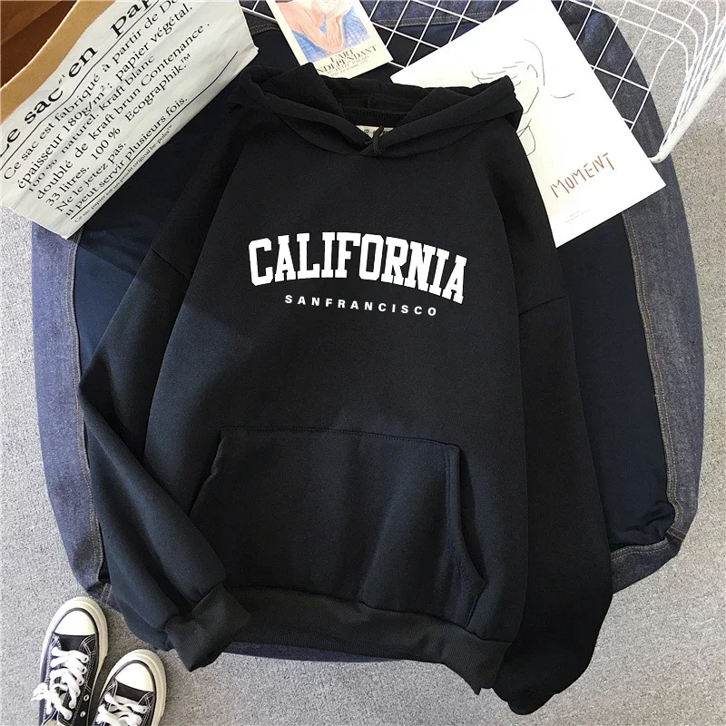 Plus Size 2025 California Fashion Sweatshirts for Woman Casual Sporty Hooded Long Sleeve Pullover Autumn Winter Comfort Hoodies