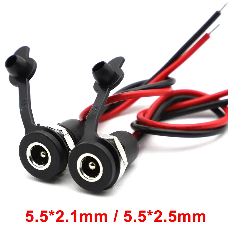 1/5/10pcs DC 5.5 X 2.1mm 5.5X2.5mm Battery DC Power Female Socket Waterproof Connector with 2 Pin 18AWG Pigtail Wire Cable DIY image 2