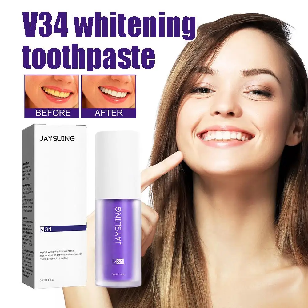 30ml Dental Remove Plaque Stains Care Toothpaste Tooth Purple V34 Color Corrector Teeth Whitening Serum