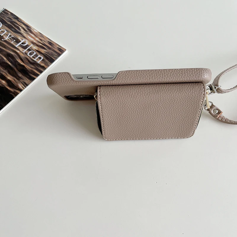 Luxury Zipper Card Slots Wallet Crossbody Strap Case in PU Leather