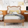 VECELO Twin Kids Upholstered Bed Frame with LED Cute Bear Ear Platform Bed with Adjustable Headboard No Box Spring Need 4