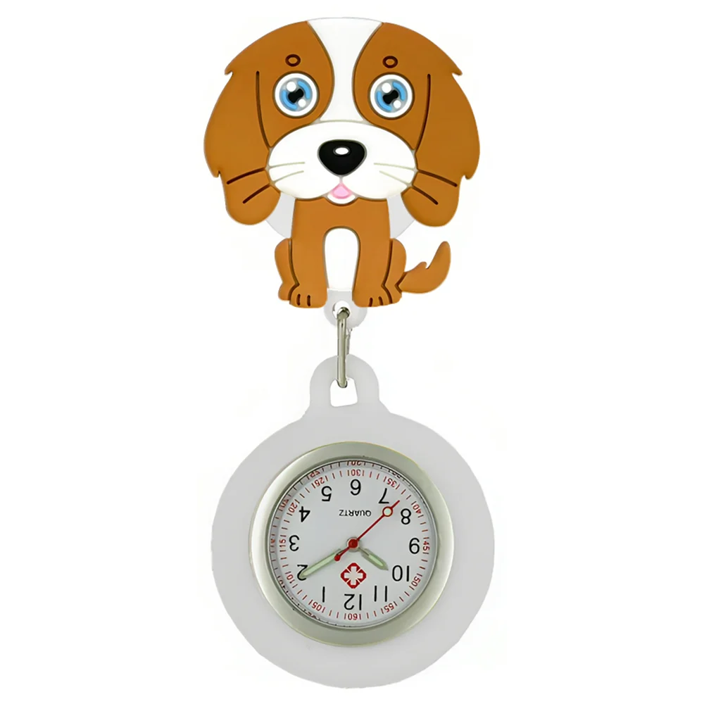 Pocket Watch Badge Reel Nurse Doctor Cartoon Smile Animals Retractable Gift For Hospital Medical Brooch Clip Clock