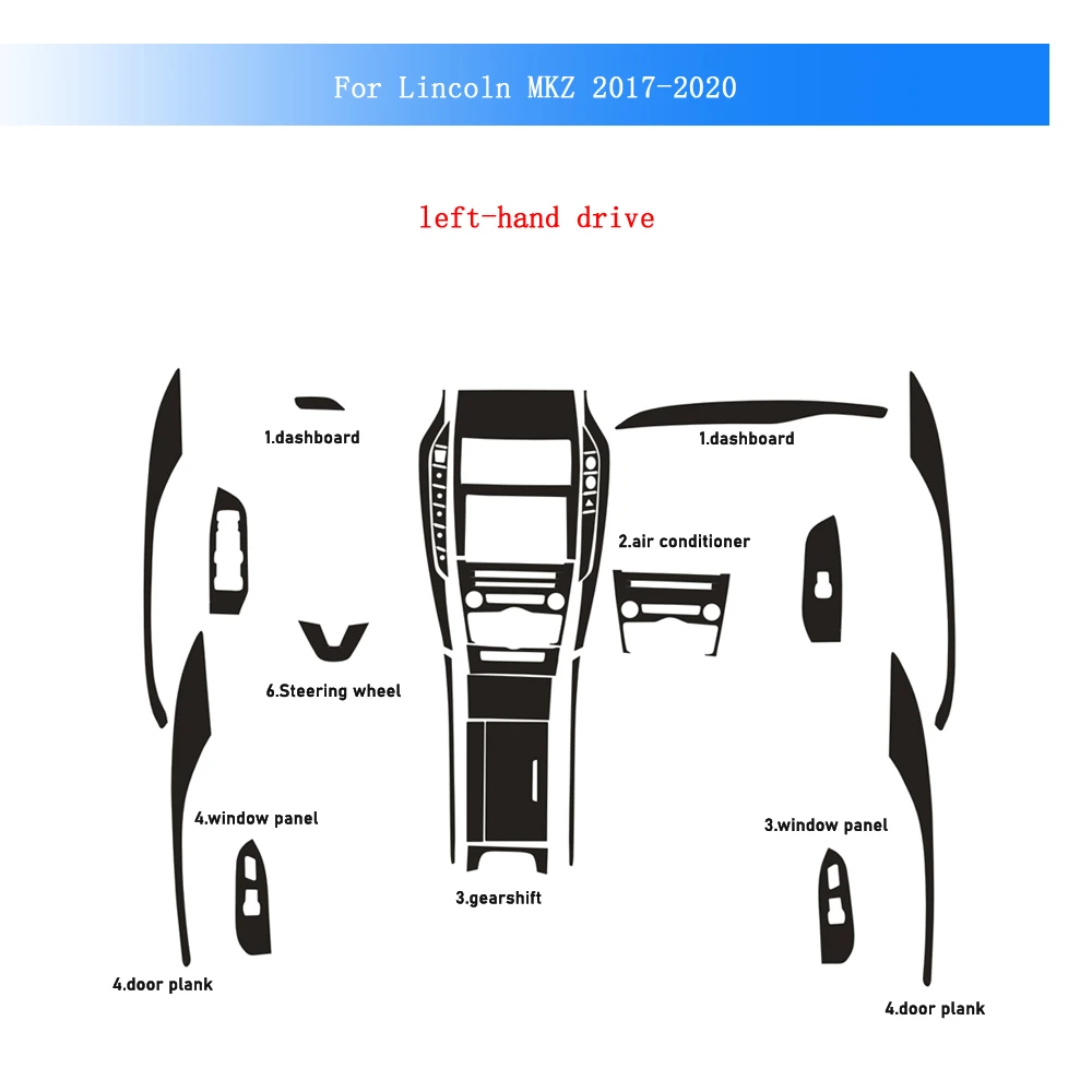 링컨 MKZ 2017-2020 용 탄소 섬유 자동차 필름 인테리어 스티커 센터 콘솔 ..