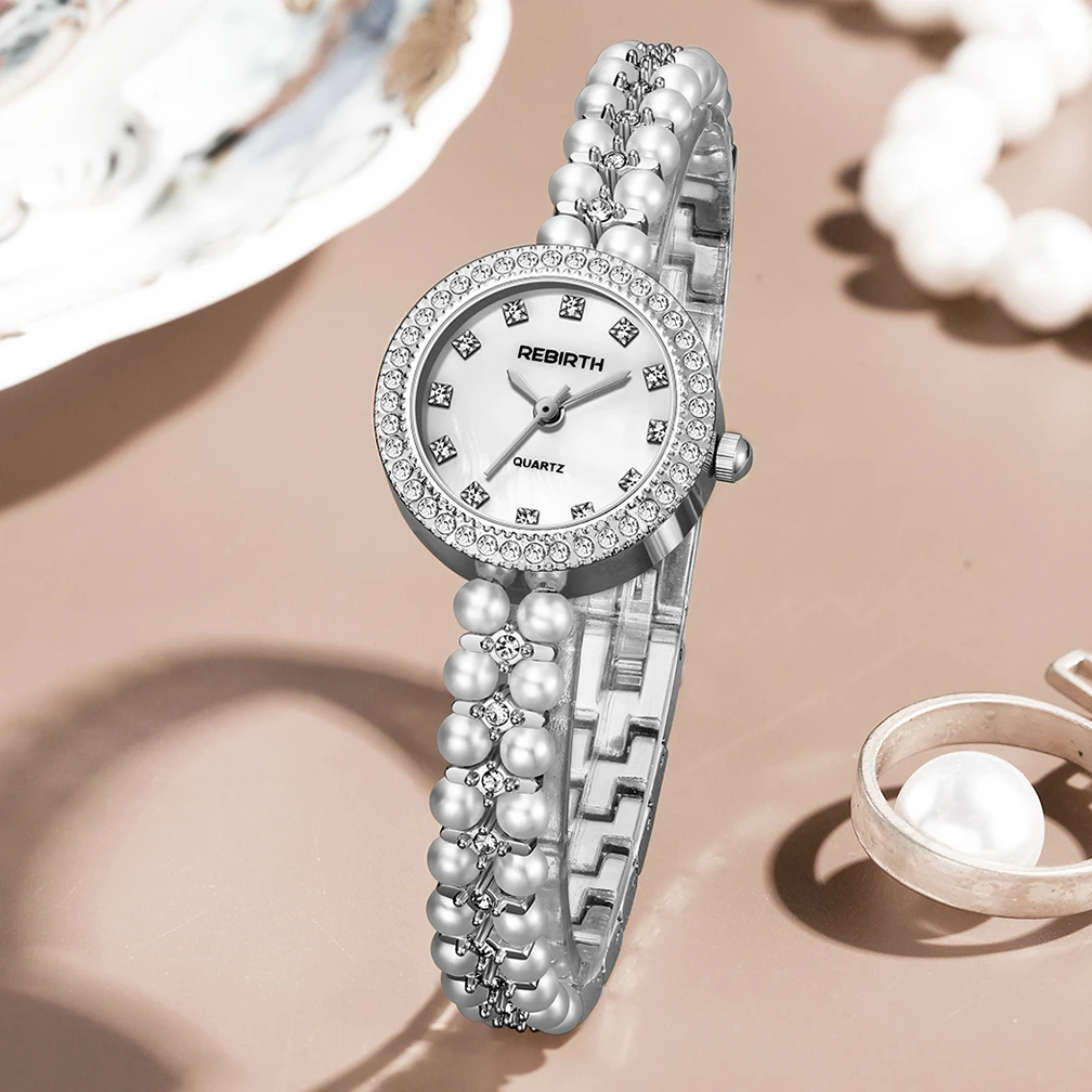 ساعة سوار فاخرة جديدة مرصعة باللؤلؤ، ساعة كوارتز ن...