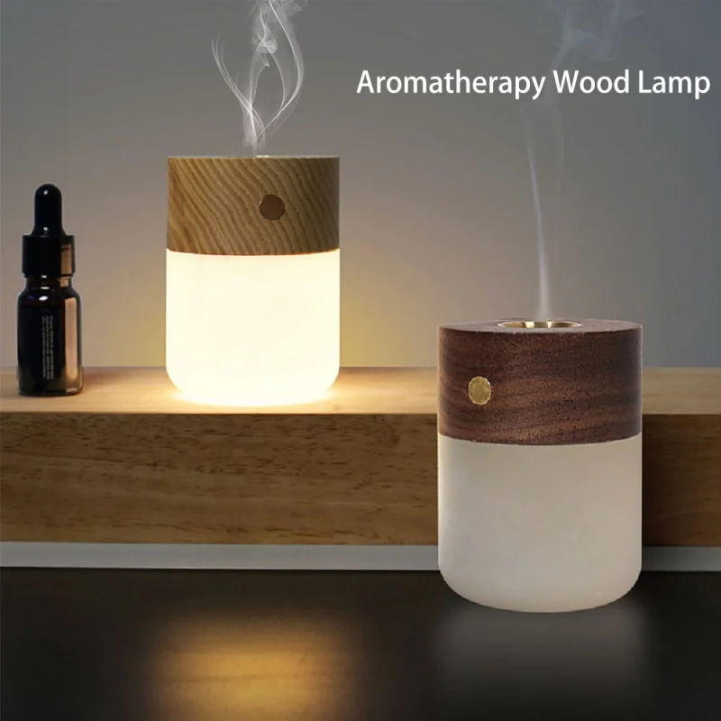 

LED USB Aromatherapy Wood Night Light Glass Warm Light Touch Desk Lamp Bedside Lamp For Bedroom Drawing Room