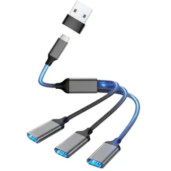Universal Multi - Port Braided USB Extension Cable with Adapter (GreywithUSB2pieces)