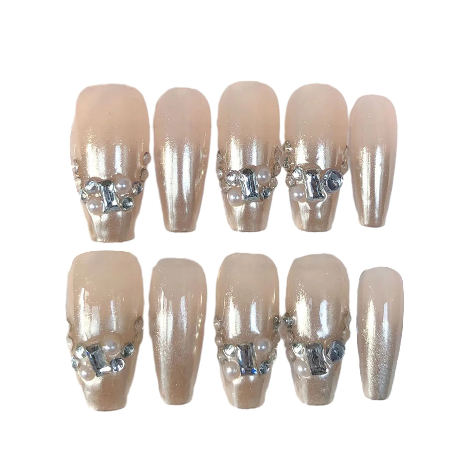 

Телесный длинный гроб, искусственный ноготь, элегантный стиль, имитация жемчуга, универсальные искусственные ногти для украшения рук, дизайн ногтей