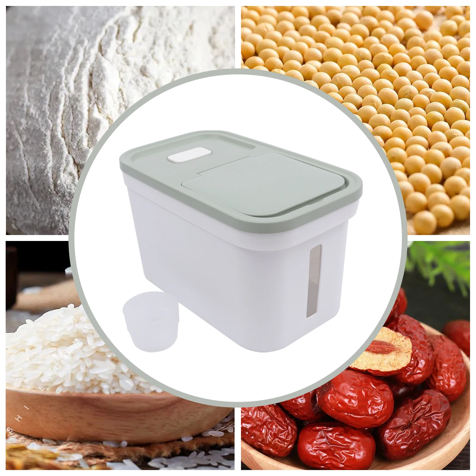 

10kg Large Rice Container Dry Food Flour Airtight Storage Box Rice Dispenser Grain Bean Bucket Tank Kitchen Organizer with Cup
