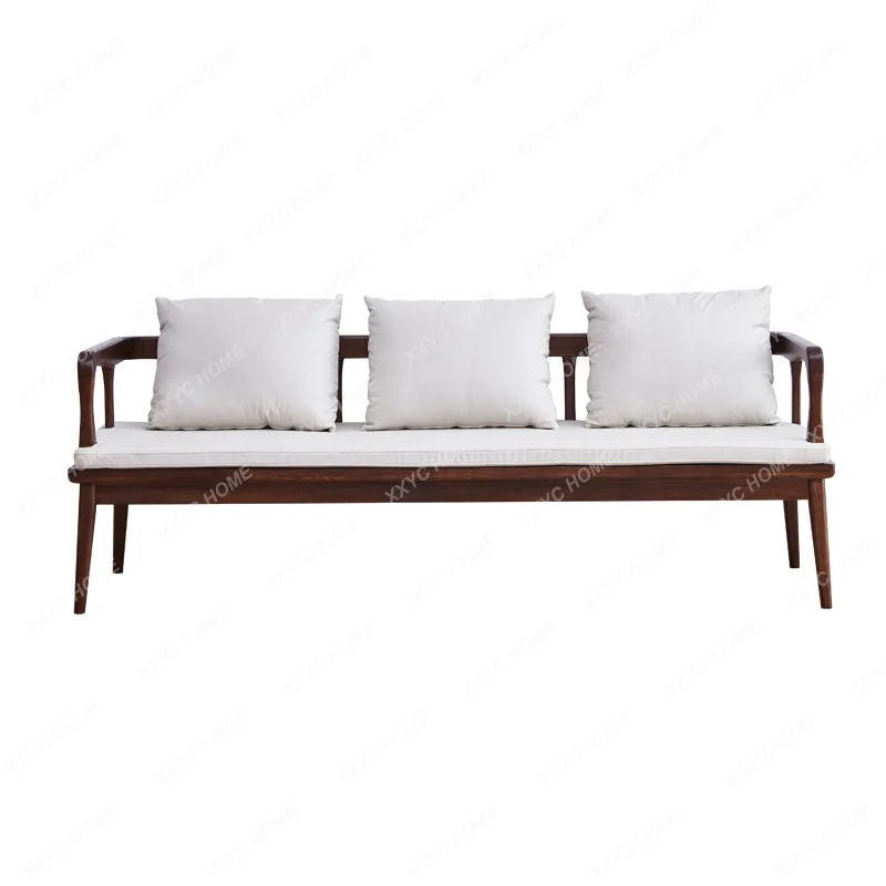 

Winter and Summer Dual-Use White Wax All Solid Wood Sofa Modern Minimalist Double New Chinese Style Three-Person Living