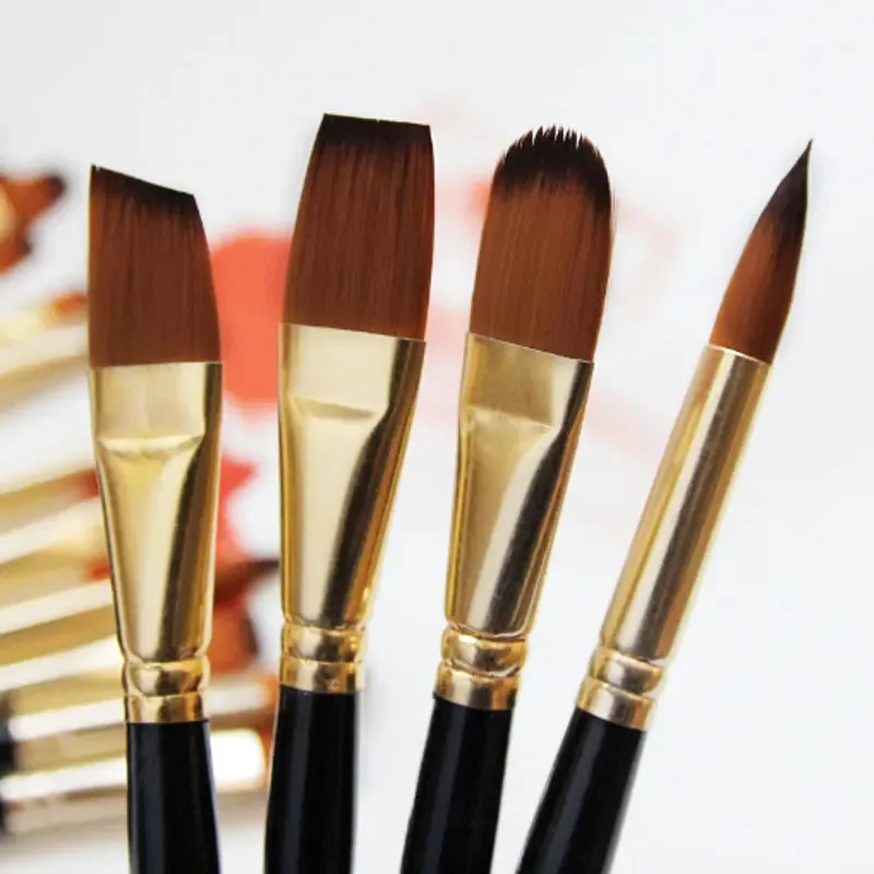 5pcs/Set Nylon Hair brush Brush Set Round Flat Brush Acrylic DIY Watercolor Pen Oil Paint  for Artists Painters Beginners 2